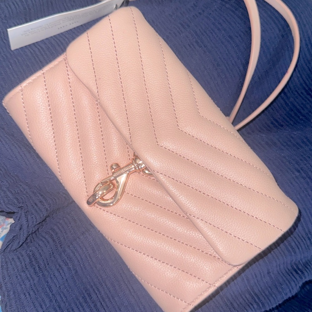 Rebecca Minkoff dusty pink with Rose good chain and leather strap.
